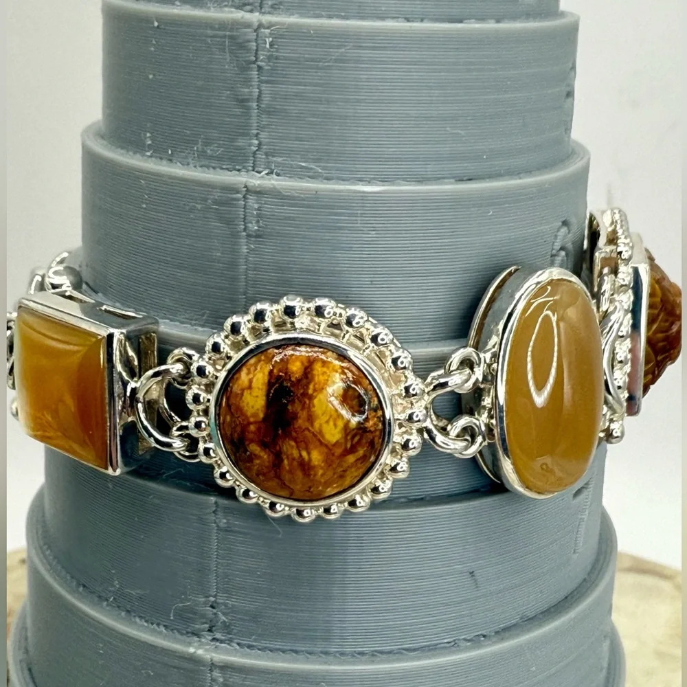 Whitney Kelly Sterling Silver Tiger’s Eye Jasper MOP Link Toggle Bracelet 7” - Picture 15 of 17
